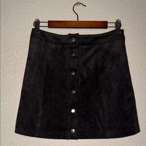 Forever 21 Black Faux Suede Button-Front A-Line Skirt
